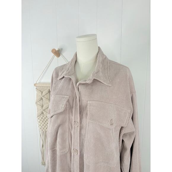 Reserve Fairfax Oversized Corduroy Shacket Womens Medium Mauve Beige Button Up - Picture 2 of 9